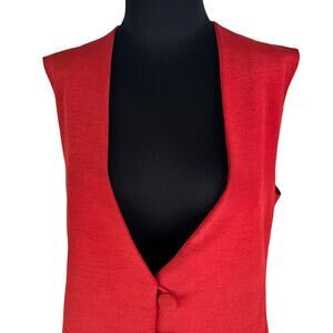 Vintage 90s Tailored Texture: Red Linen Blend Longline Vest - Quiet Confidence!